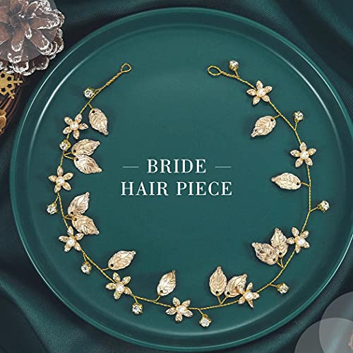 Yean Bride Hair Hair Vine bandeira de folha de ouro Acessórios de noiva para mulheres
