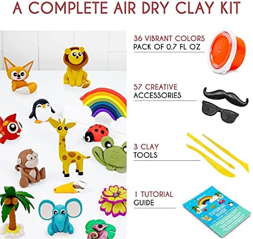 Argila seca de ar para crianças, conjunto de kits de barro de 97 em 1-argila de modelagem macia e não tóxica para crianças com idades mais de 3 anos e adultos