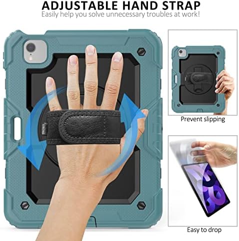 iPad Air 5th/4th Generation Caso 2022/2020, caixa do iPad Pro 11, gabinete de proteção corporal integral de [choque] com protetor de tela de vidro temperado 9h, kickstand rotativo e alça de mão