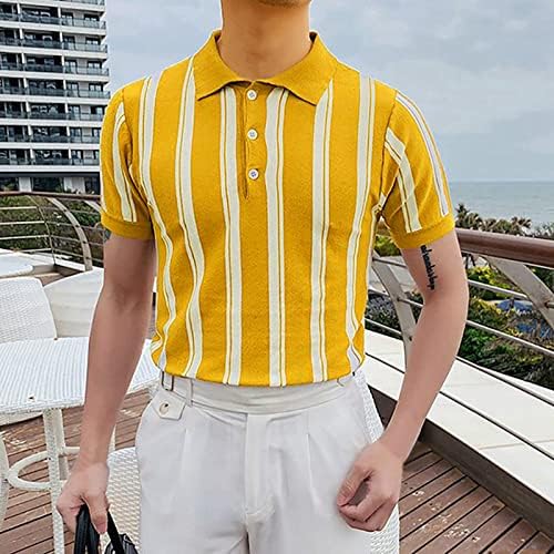 Blusa de malha masculina Tops Button Colorblock Down Lapela Mangas curtas Slim Fit Casual Cardigan de malha