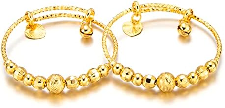 Ethlyn 2pcs/lote de pulseiras para meninos infantis garotas douradas miçangas sinos de pulgas de pulseiras