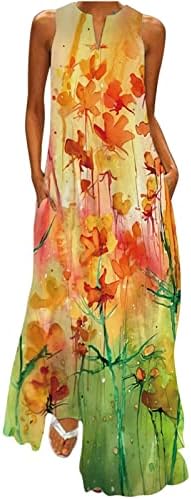 Vestidos de estampa floral wpoumv para mulheres sem mangas de verão v vestido maxi vestido de vestido de longa praia casual