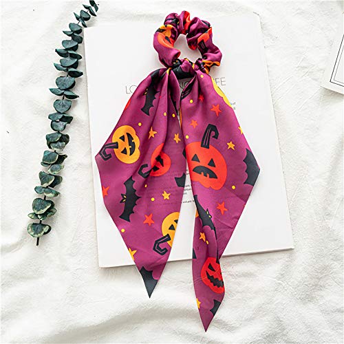 6 PCs Scrunchies de Halloween para cabelos de Halloween Lenço de cabelo, lençóis de cabelo de cabelos de férias Silk Hair Felfs com arco de fita para mulheres meninas, aranha fantasma de abóbora