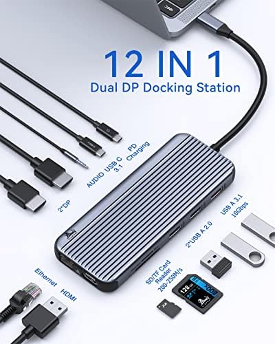 Adaptador de docking da estação de docking USB C para DisplayPort 4K, 12 em 1 Lionwei 10Gbps USB C Dock de cubo com
