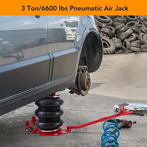 Merxeng portátil Jack pneumático portátil 3T/6600 lbs Triple Bag Jack Jack de levantamento rápido Reparo de carro pneumático com mão longa, altura de elevação de até 15,75 polegadas （Red)