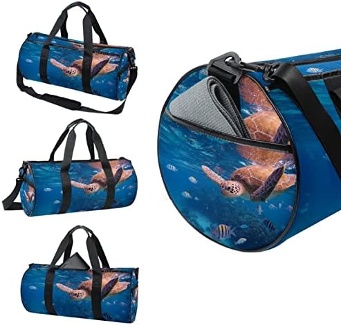 Tartaruga mamacool e peixe tropical Duffel ombro de transporte de bolsa de lona de lona para ginástica para a dança esportiva do semana