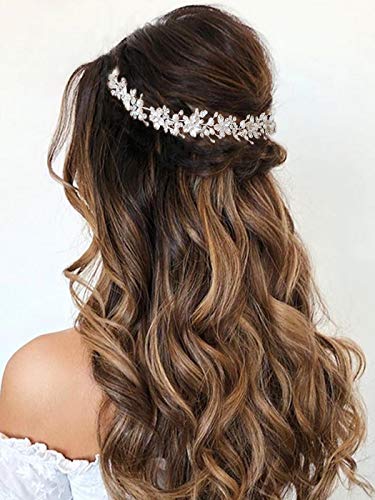 Unicra noiva flor de casamento videira prata cristal hair peças de cabelo folhas acessórios para mulheres e meninas