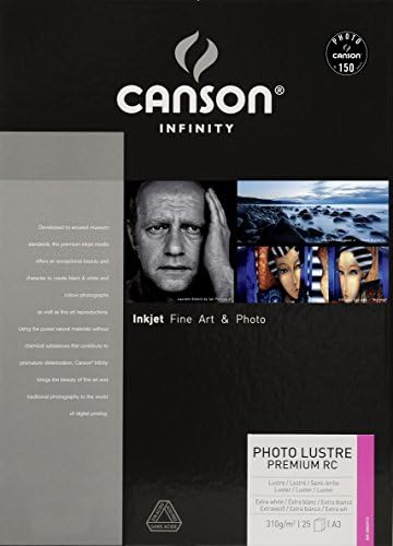 Canson Infinity Photo Luster Premium RC 310GSM, papel a jato de tinta branca lisa, A3+, caixa de 25 folhas