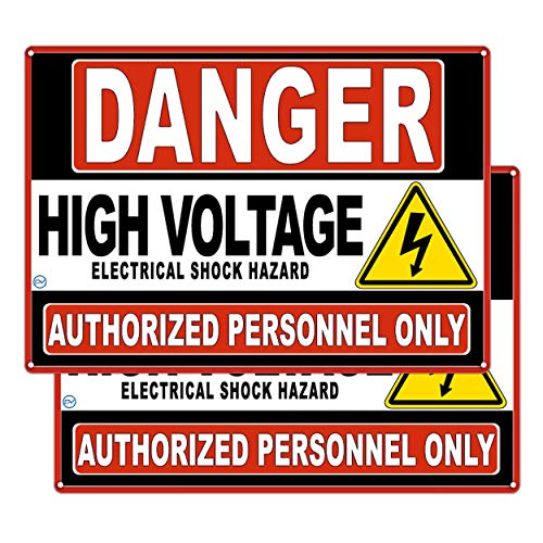 Sinal de alta tensão de perigo - para uso interno ou externo - risco de choque elétrico - apenas pessoal autorizado - 2 sinais brancos