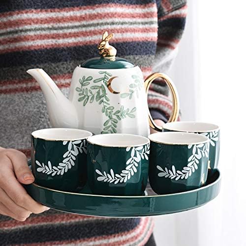 Cascas de chá verde xícaras e canecas em casa nórdica coelho bule de estar de cerâmica de cerâmica de água de cinco peças com bandeja