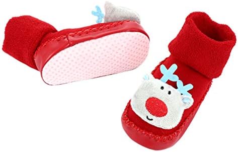 1 par bebê meias de Natal chinelos de rena azul botas macias calçadas de berço anti-deslizamento de berço para meninos