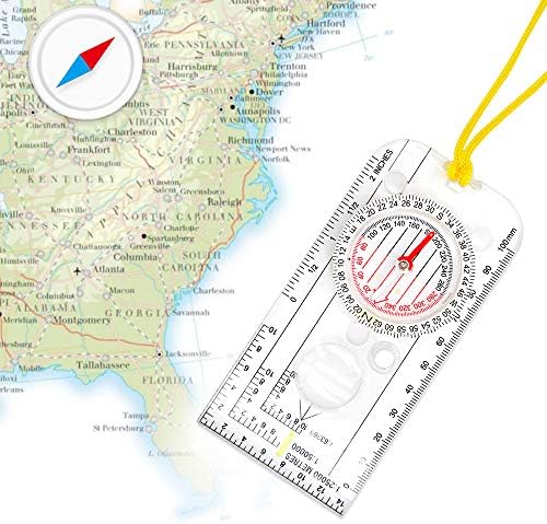 Compass Navigation Explorer/Magnetic Compass for Expedition Mapa Leitura, Régua de mapa leve, Compass com declinação
