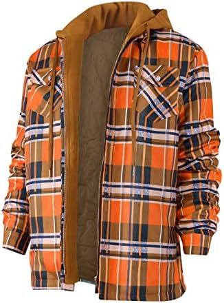 Masculino com capuz masculino Button Button Down camisa xadrez Adicionar veludo para manter a jaqueta quente com moletom com