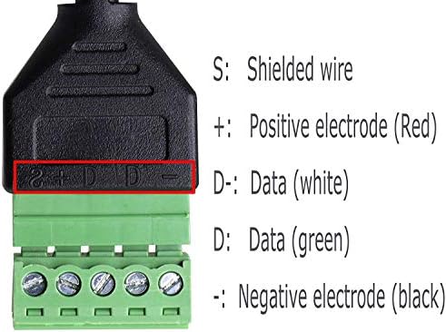 QAOQUDA USB 2.0 Male a 5 pinos parafuso Terminal feminino Charging sem soldagem e transferência de dados Cordão de extensão do adaptador