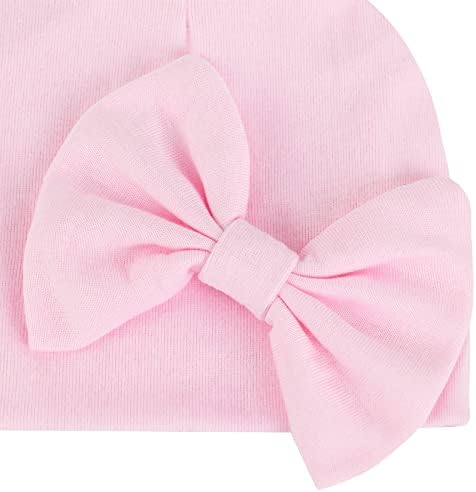 Mittens e bonés para meninas recém-nascidas definem chapéus de chapéu de hospital, chapéus infantis com arco por 0-6 meses