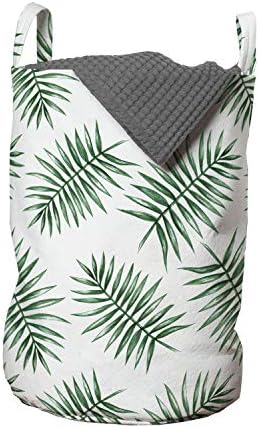 Bolsa de lavanderia verde de Ambesonne, aquarela do estilo de arte folhas de palmeira da natureza tropical folhagem
