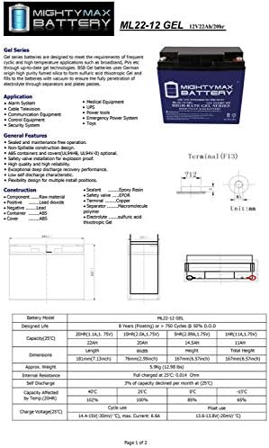 12V 22H Gel Battery para Cobalto X14 Cadeia de Rodas - 2 pacote