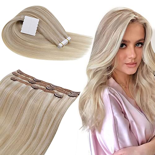 Clipe de runatura em extensões de cabelo de cabelo humano real de cinzas real destaque platina loira 20 polegadas 50g/3pcs