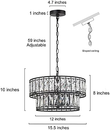 Lustre de Crystal Savonnerie para sala de jantar, lustre redondo de 4 luzes para sala de estar, quarto, 2 camadas, 15,5 dia