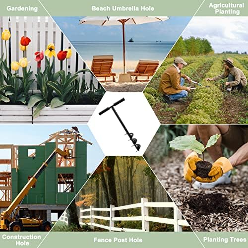 Digger de orifícios à mão - 24 '' x 4 Earth Garden traseira traseira com luvas, alça sem deslizamento, broca em espiral Bit para plantar árvores, mudas, plantas de cama, cultivo profundo, cavar raízes de ervas daninhas