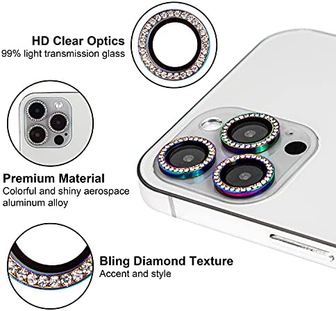 Optodir Tech iPhone 13 Pro Max Camera Lens Protector - Diamond Rhinestone - Color Colorido
