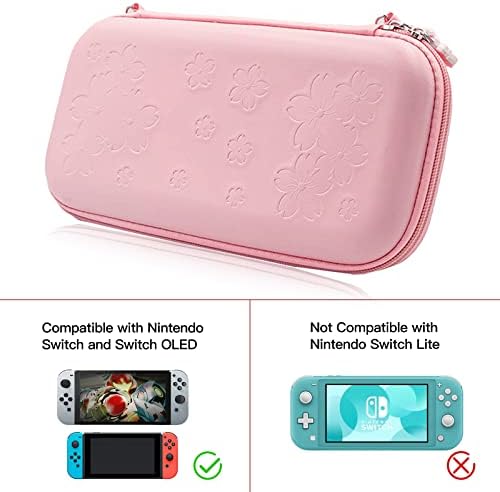 Saco rosa Hlrao Compatível com Nintendo Switch OLED, concha dura de design Sakura, bolsa de armazenamento portátil