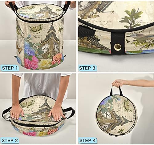 Big Ben Ben Vintage Pop Up Laundry Horty com tampa dobrável cesta de armazenamento Bolsa de roupa dobrável para dormitório