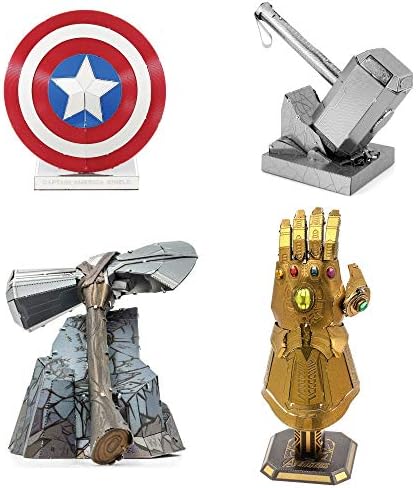 Metal Earth Fascinations 3D Modelo de metal Kits Conjunto de 4 Marvel Vingadores - Gauntlet Infinity - Stormbreaker - Thor