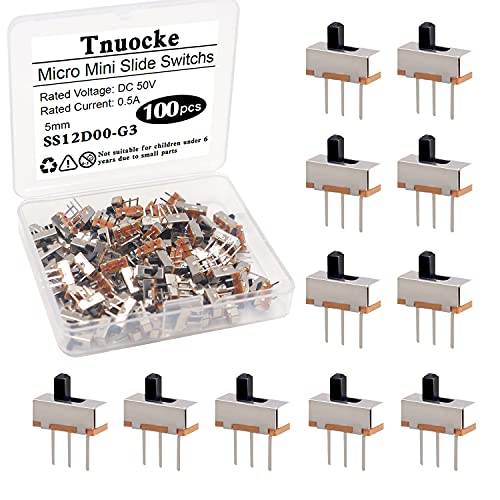 Tnuocke 18pcs 5mm Micro mini-slide vertical Mini Slide, 3 pinos 2 Posição 1p2t spdt altern switches painel montagem em 125v 2a ss12d10-g5