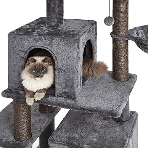 Torre de gato de vários níveis de 45 polegadas, torre de gatos, condomínio de gatos, com hammock e postes de arranhões cobertos