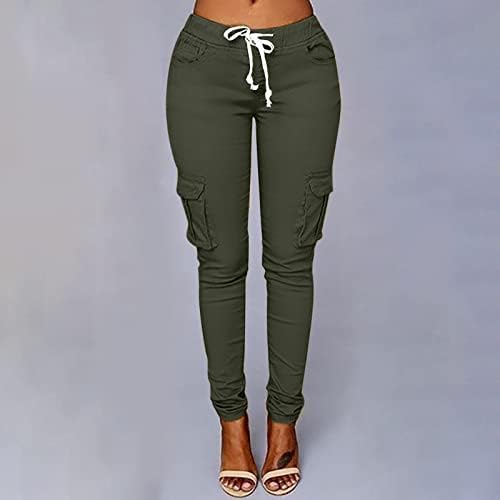 Calça de cintura alta chgbmok para mulheres calça magra esticada com calças de lápis femininas de bolso de pocket