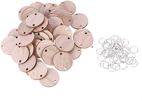 50pcs redondo discos de madeira tags de madeira com 50 loops de ferro definido para calendário de aniversário, artesanato DIY pendurado na placa de madeira acessórios