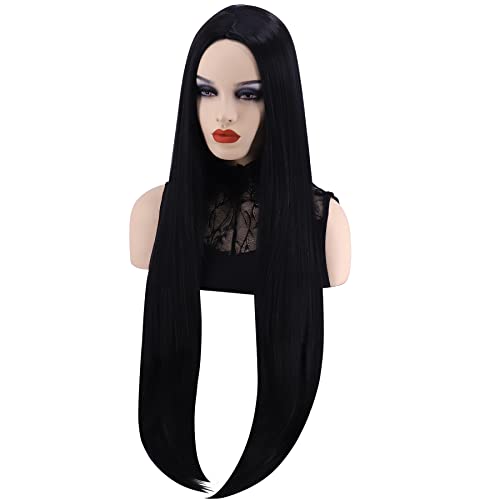 Hulaidywig Wigs Wigs Black Long Straight No Bangs Costume Anime Wig Middle Part Wigs sintéticos
