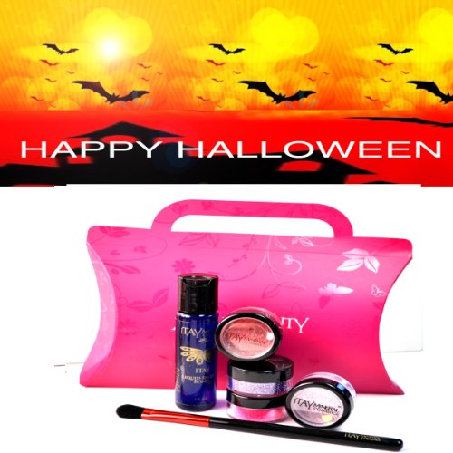 Pacote 6 itens: Itay Mineral Cosmetics Glitter Halloween Kit: Hot Violet 4 Cosmetics Glitter +1x Itay Sparkle Bond Itay