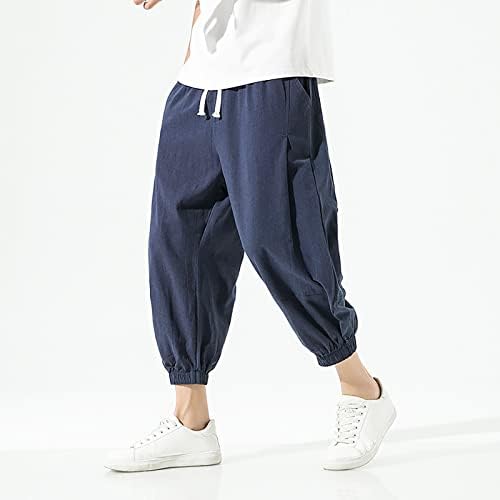 Calças divididas machos de quadril-hop masculino calças expansíveis de linho de linho fria de verão de tamanho largo