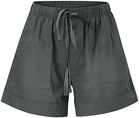 Shorts de algodão para mulheres calças shorts emenda feminina solta bolso de empolgante cintura calças elásticas elásticas confortáveis