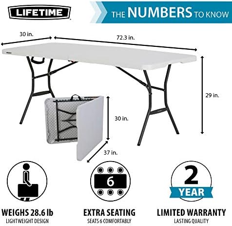 Lifetime 25011 dobra em mesa comercial meia -luz, 6 pés, granito branco e vida útil 80160 altura comercial Tabela de