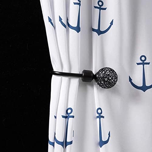 Cortina de chuveiro de tecido padrão de LanMeng, Luxo Elegância para o banheiro, fundo branco de âncora do navio azul,