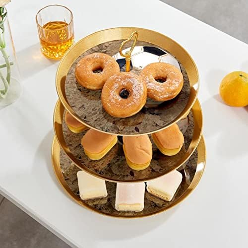3 Placa de fruta de cupcakes de 3 camadas de sobremesa Plástico para servir suporte de exibição para casamento de aniversário Decorações de chá de chá de chá de bebê redondo, futebol esportivo de areia de bola