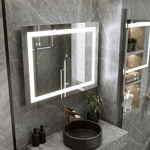 Decorvellla 36 x 28 polegadas LED espelhado do banheiro, a mesma qualidade que o supermercado, luzes quentes/naturais ajustáveis/brancas,