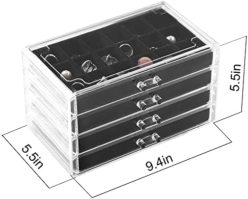 Caixa de organizador de brinco de freauty, caixa de jóias de acrílico com 4 gavetas, organizador de jóias transparente