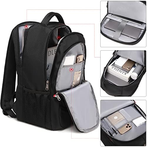 Mochila de laptop de viagem XJ-Home, mochila para homens e mulheres com porta de cobrança/fone de ouvido USB, saco de laptop de mochila da escola resistente à água durável para mulheres se encaixa no computador de 15,6 polegadas, preto