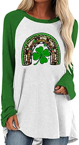 Túnica de manga comprida para mulheres St Patricks Day oculha a barriga irlandesa CLOVER GRAPHIC T TRAÇÃO TRANDE
