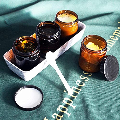 BPFY 12 pacote de 8 onças de vidro âmbar potes cosméticos com tampas pretas, espátula, rótulos de giz, caneta, porta