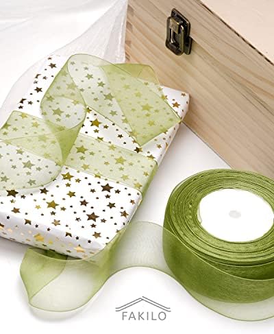 SOGA Green Organza Ribbon para embalagem de presentes, fakilo de 2 polegadas brilho de fita de embrulho para buquê, casamento, presente