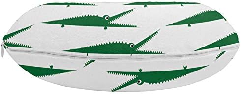 Ambesonne Crocodile Travel Pillow Neck Rest, animais de jacaré verde engraçados em personagens de répteis de répteis de estilo de desenho animado, acessório de viagem de espuma de memória para avião e carro, 12 , verde e branco