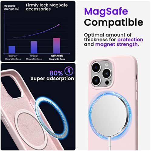 Case magnética ornarto compatível para iPhone 14 Pro Max Case [Compatível com MagSafe] [+Protetor de tela] Líquido de borracha