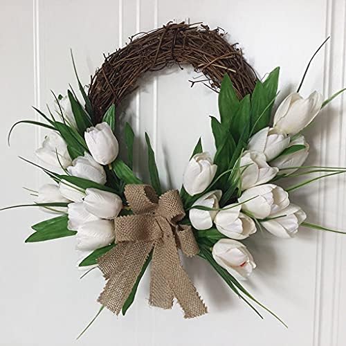 WSSBK White Tulip Lintel Wreath Wreath Flor Wreath Door Decorações de parede Decorações de parede para casa Decoração da janela do casamento