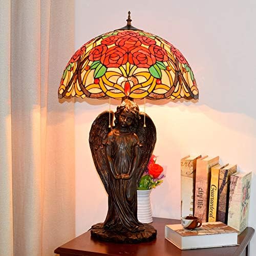 Lâmpada rústica de mesa de estilo Tiffany Tiffany vistão de lâmpada de lâmpada de mesa de glasta de rosa vermelha para hotéis