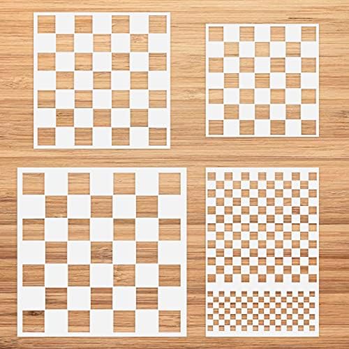 4 peças verifica estêncils estêncils reutilizáveis ​​estênceis de xadrez de tamanhos variados de estênceis quadrados de estênceis de estêncos de búfalo